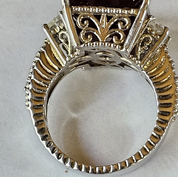 Blazing Red Quartz & White Topaz Ring in Platinum/925 Size 6 - Picture 8 of 11